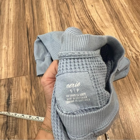 Aerie Waffle Knit Blue Thermal Oversized Crewneck - Picture 8 of 9